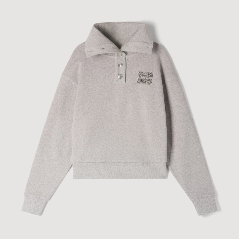 Sandro Light Gray Embellished Sweatshirt - Picture 3 of 9